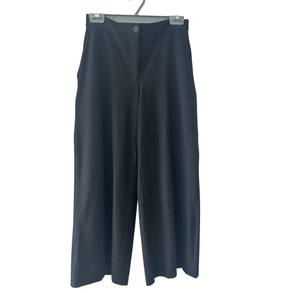 Eileen Fisher Black Wide Leg Ankle Pants Elastic Waist Size 8 Classic